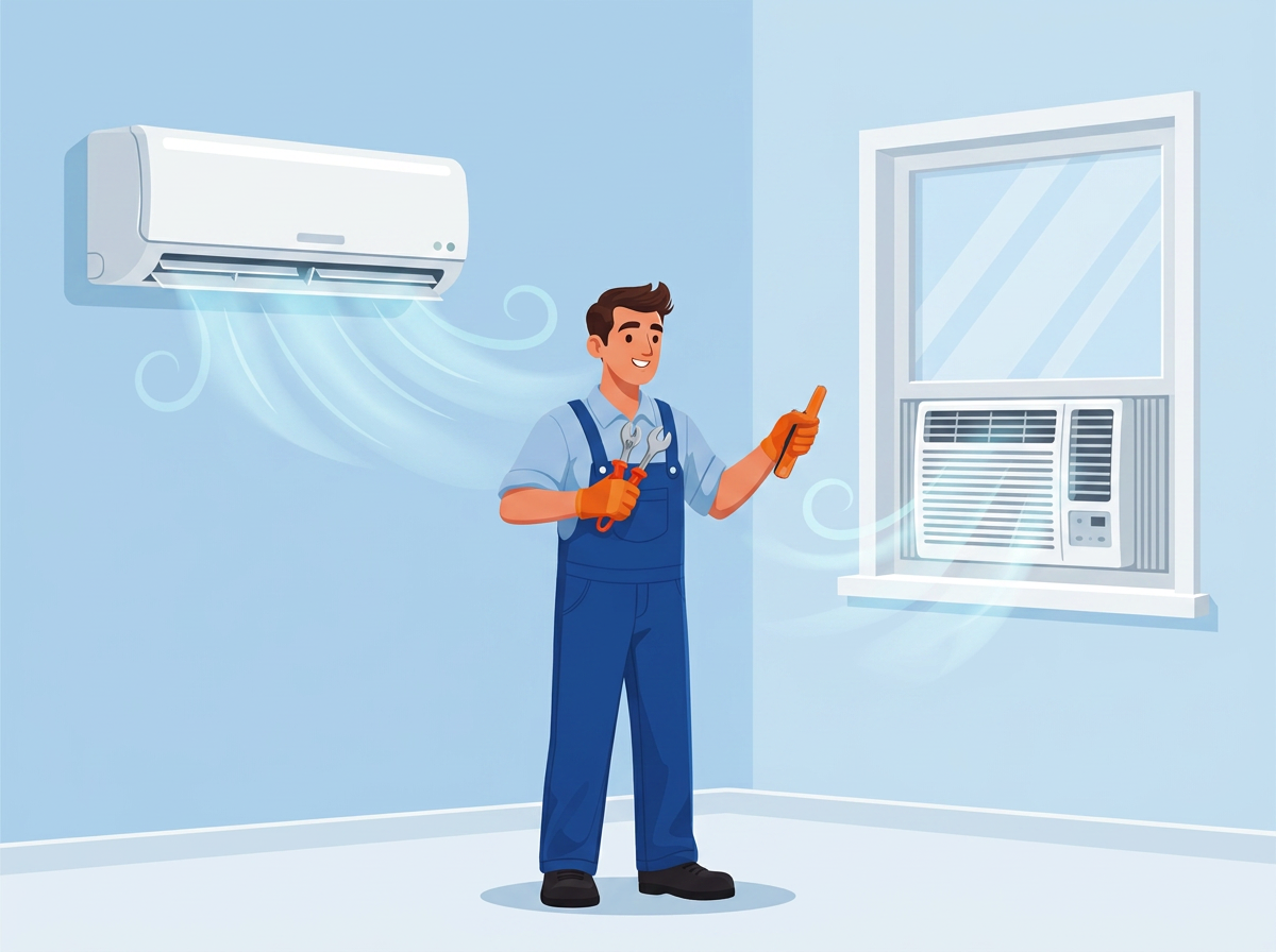 AC repair technician in Jeddah servicing split and window air conditioners